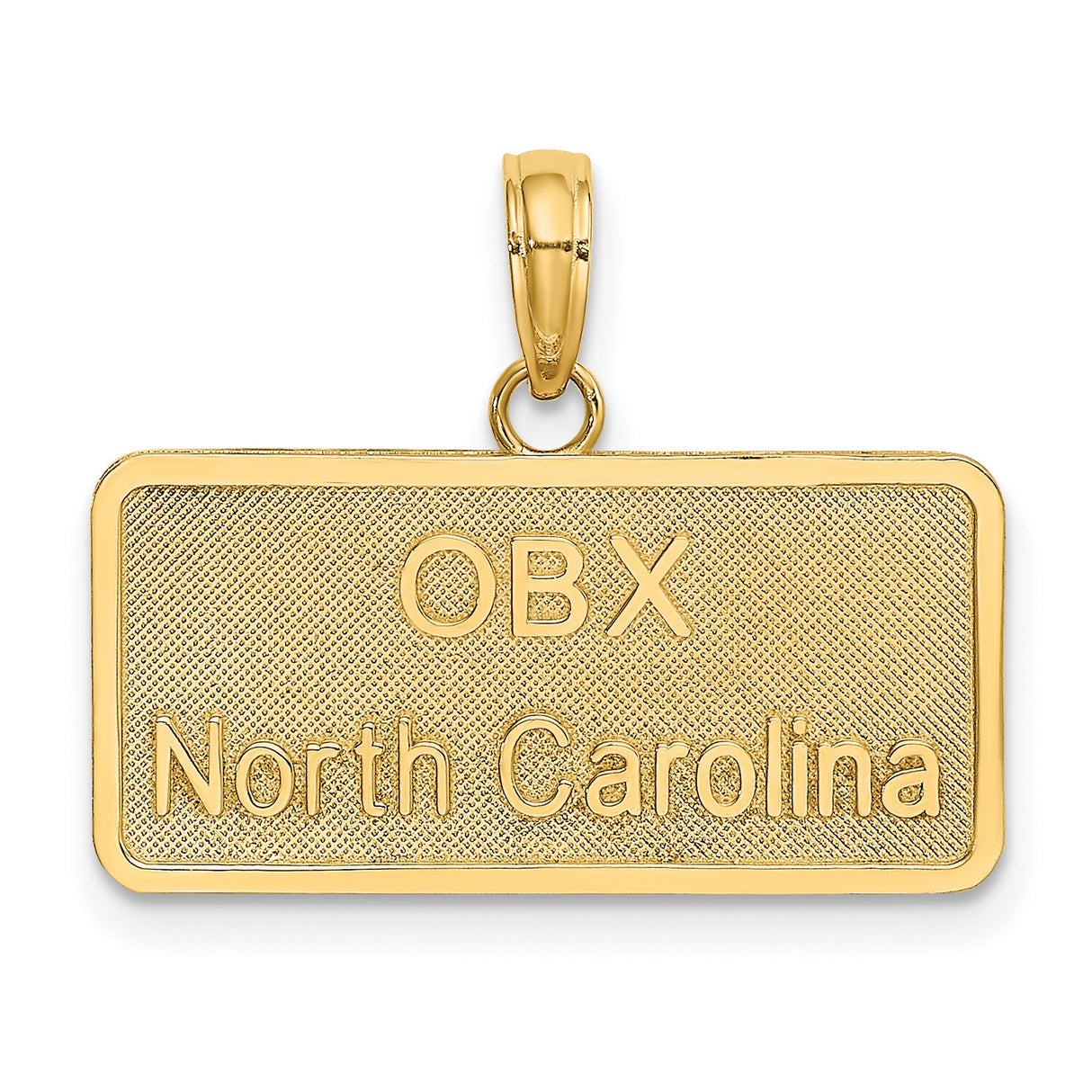 14k Yellow Gold OBX Pendant, Rectangular Outer Banks North Carolina Charm