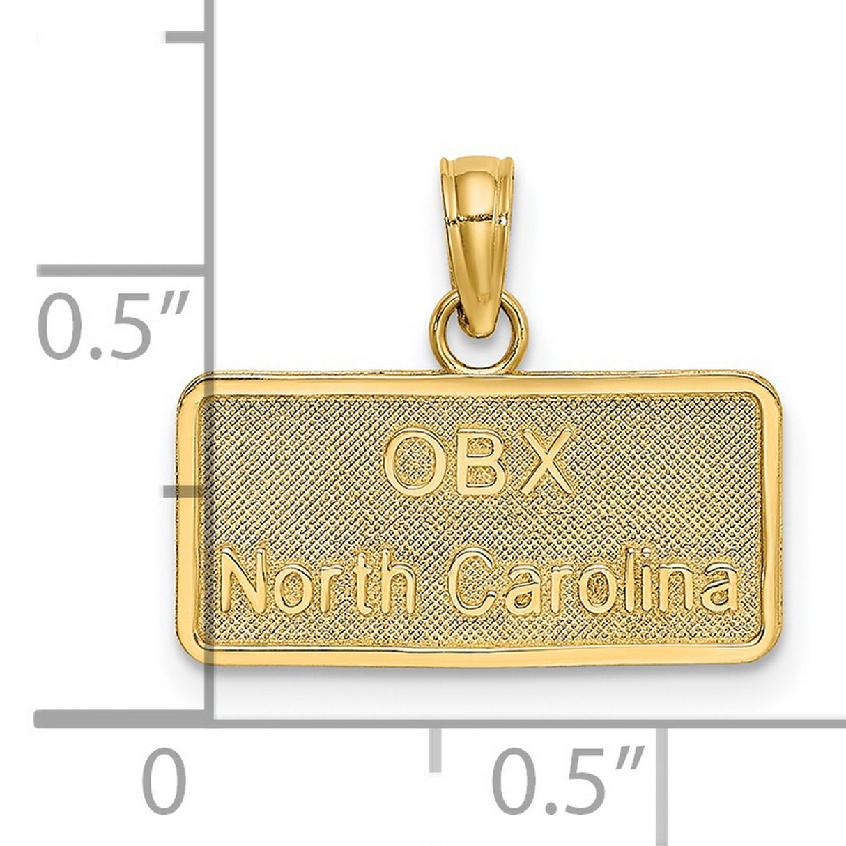14k Yellow Gold OBX North Carolina Rectangle Pendant, Outer Banks Travel Charm
