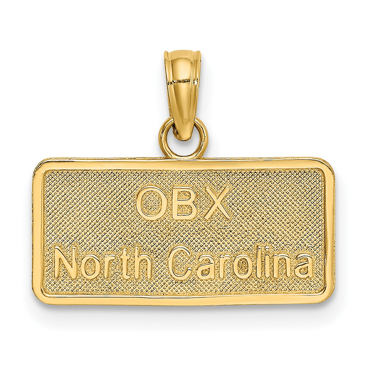 14k Yellow Gold OBX North Carolina Rectangle Pendant, Outer Banks Travel Charm