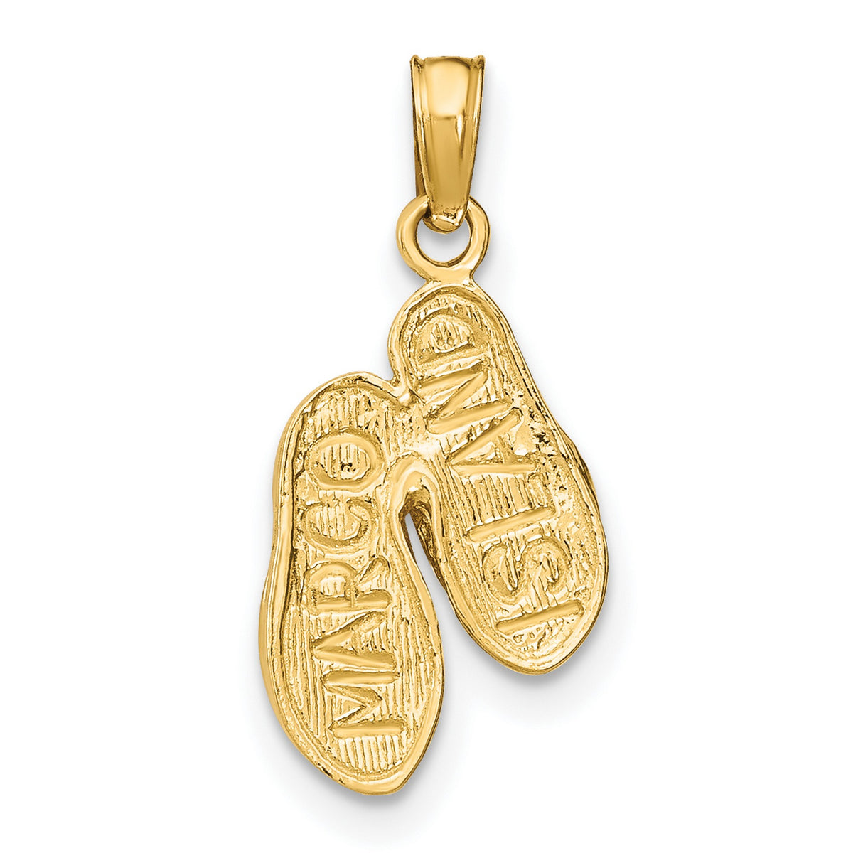 14k Yellow Gold Flip Flop Pendant with Textured Sandal Design, Nautical Beach Charm