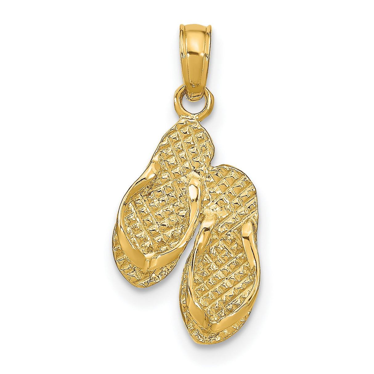 14k Yellow Gold Flip Flop Pendant with Textured Sandal Design, Nautical Beach Charm