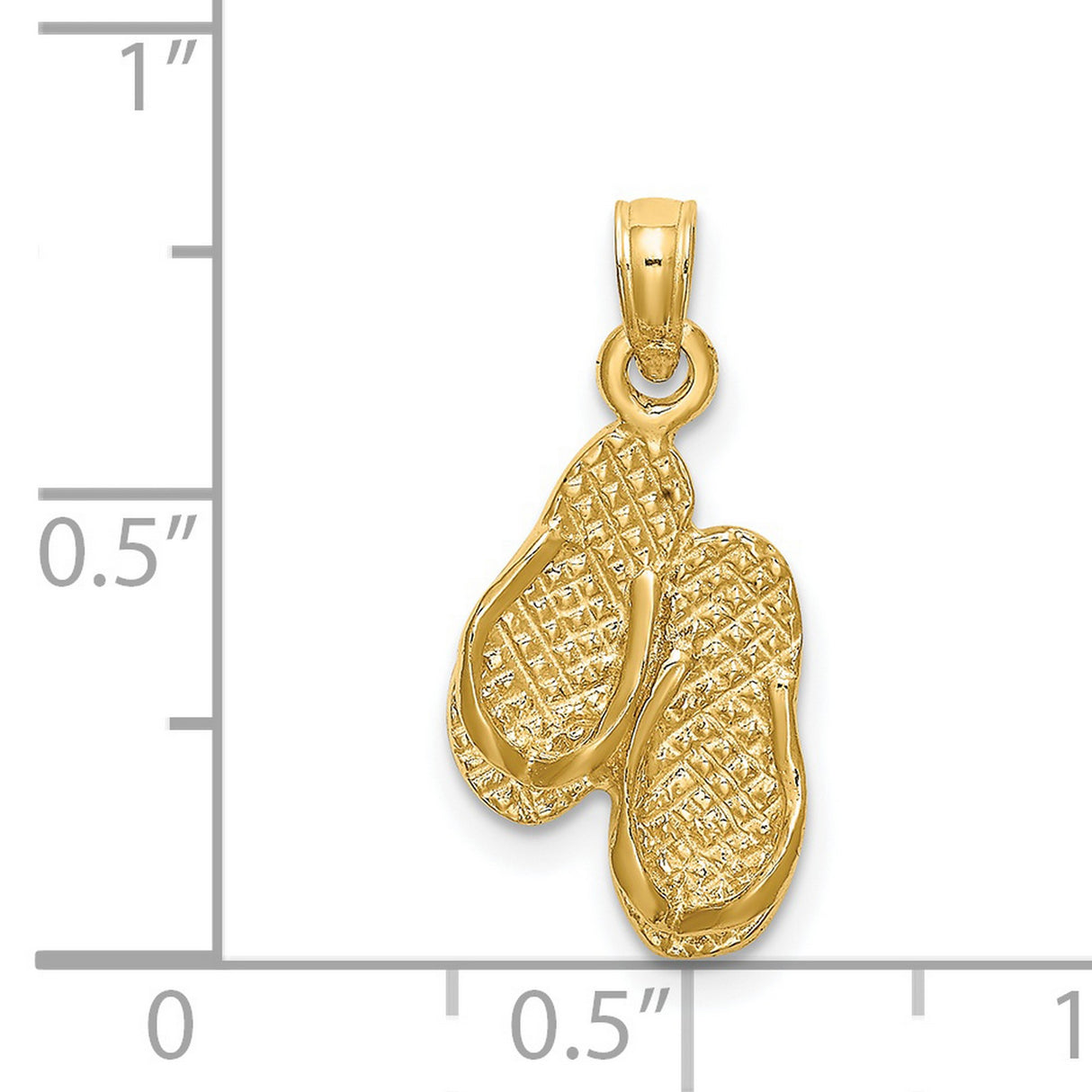 14k Yellow Gold Flip-Flop Pendant Charm, Detailed Sandal Design, Beach Vacation Theme