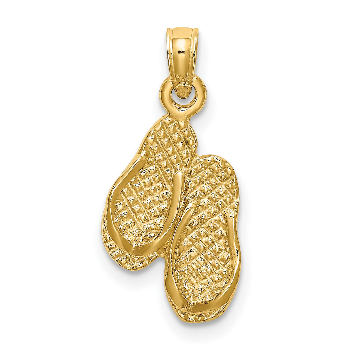 14k Yellow Gold Flip-Flop Pendant Charm, Detailed Sandal Design, Beach Vacation Theme