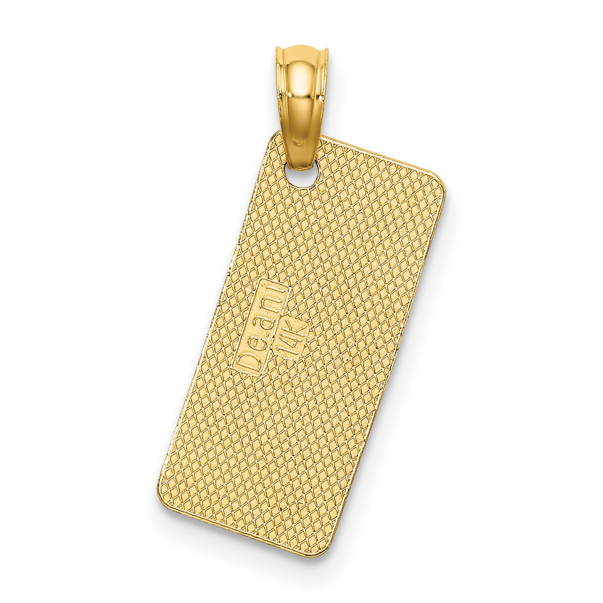 14k Yellow Gold Sea Isle Pendant, Rectangle Nameplate with Textured Background and Polished Border