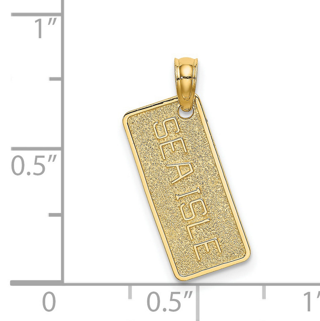 14k Yellow Gold Sea Isle Pendant, Rectangle Nameplate with Textured Background and Polished Border