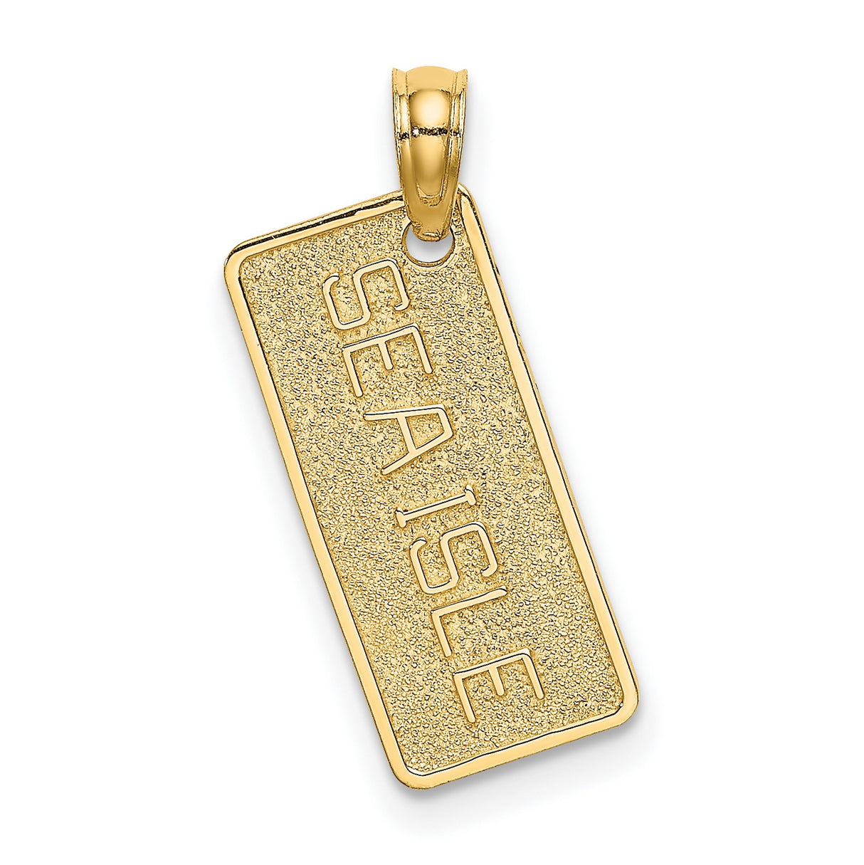 14k Yellow Gold Sea Isle Pendant, Rectangle Nameplate with Textured Background and Polished Border