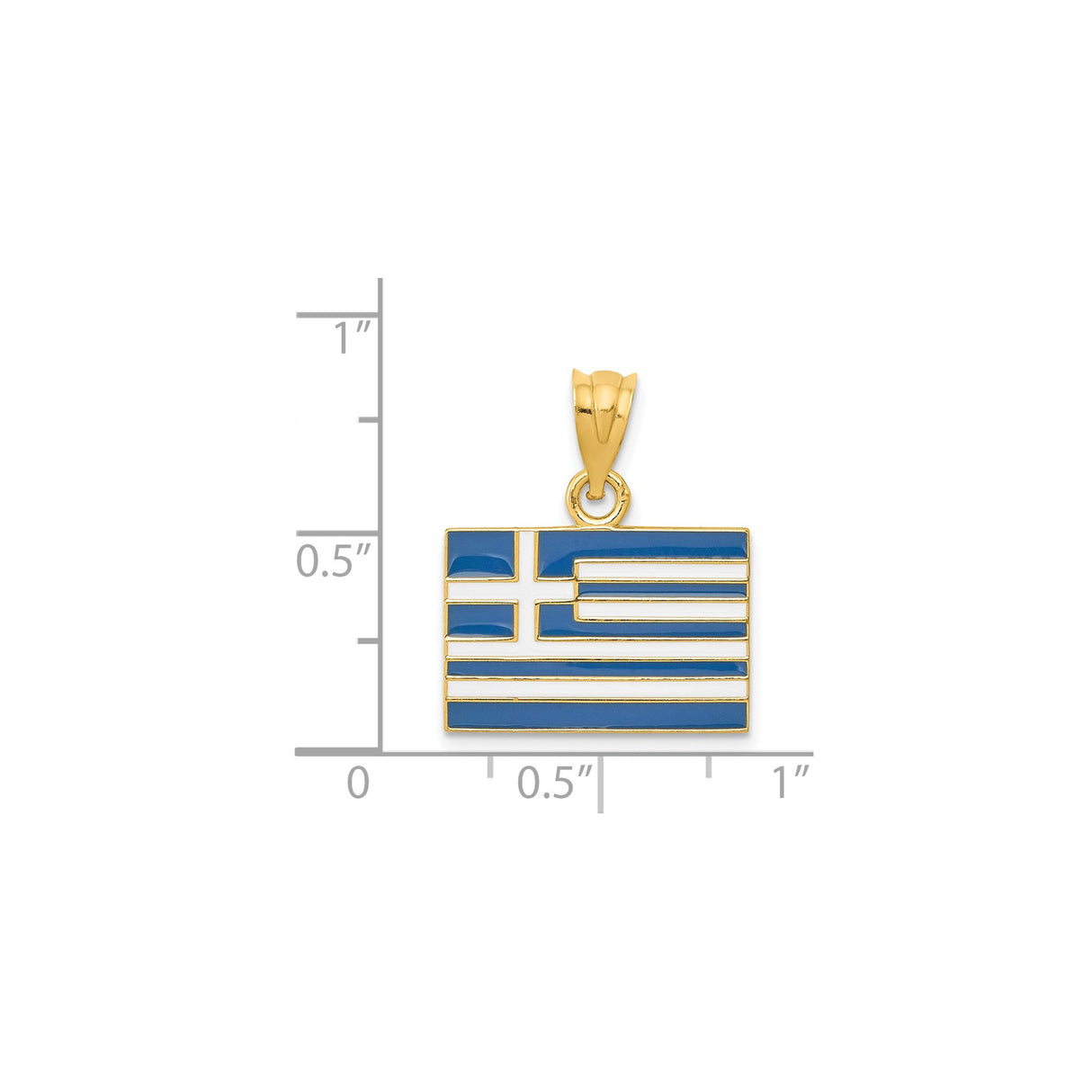 14k Yellow Gold Greek Flag Pendant with Blue and White Design, Hellenic Heritage Jewelry