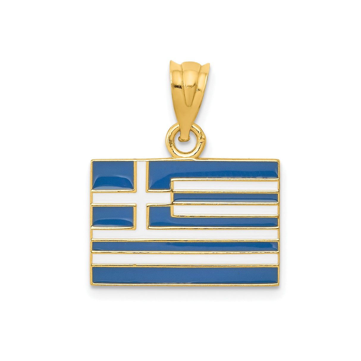 14k Yellow Gold Greek Flag Pendant with Blue and White Design, Hellenic Heritage Jewelry