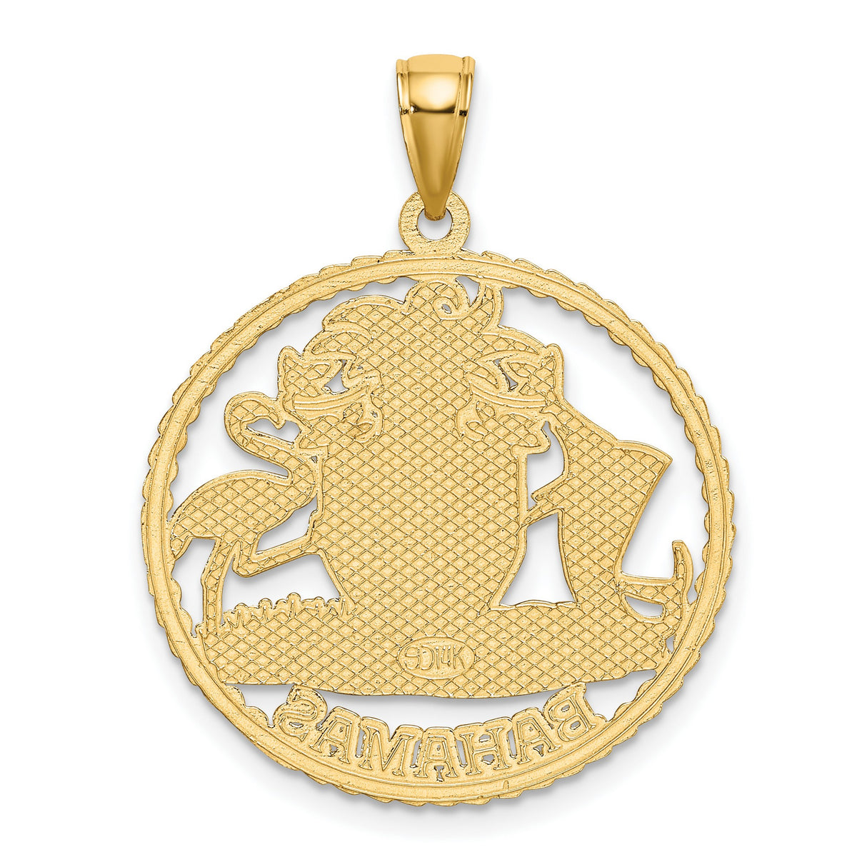 14k Yellow Gold Bahamas Coat Pendant with Marlin, Flamingo, and Ship Emblem