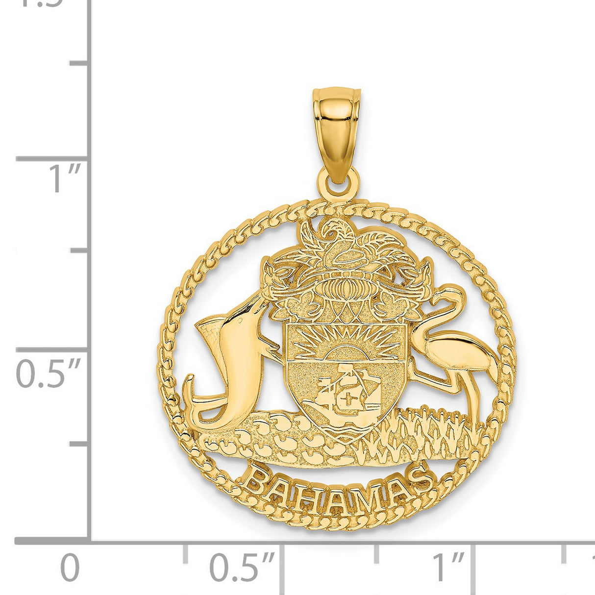 14k Yellow Gold Bahamas Coat Pendant with Marlin, Flamingo, and Ship Emblem