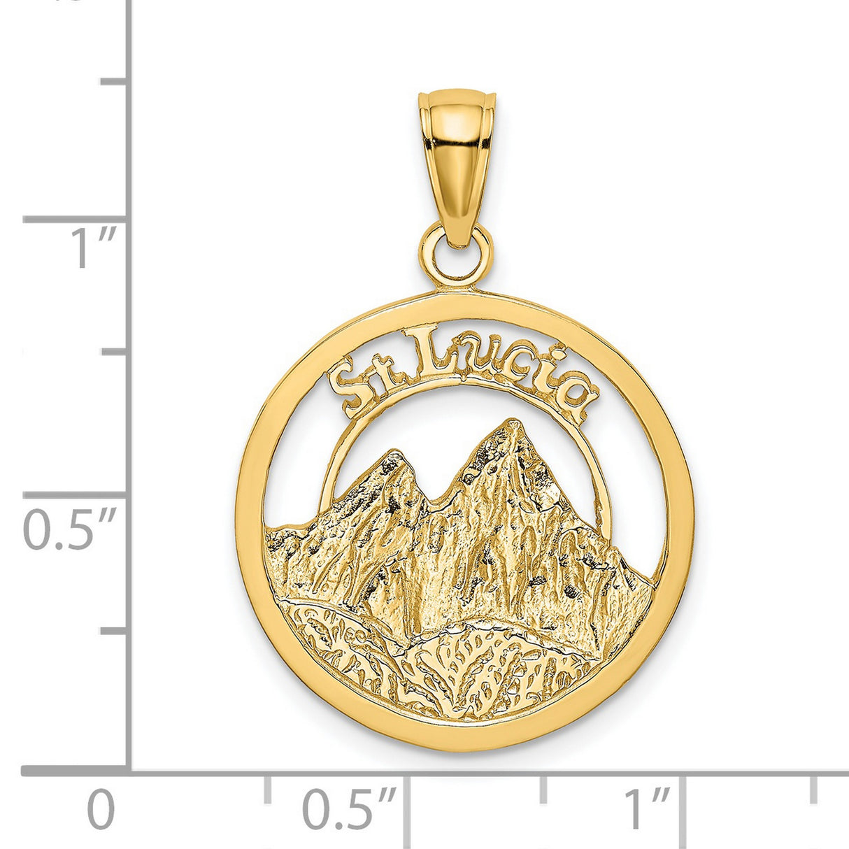 14k Yellow Gold St Lucia Pendant with Pitons Cutout Design, Island Travel Charm