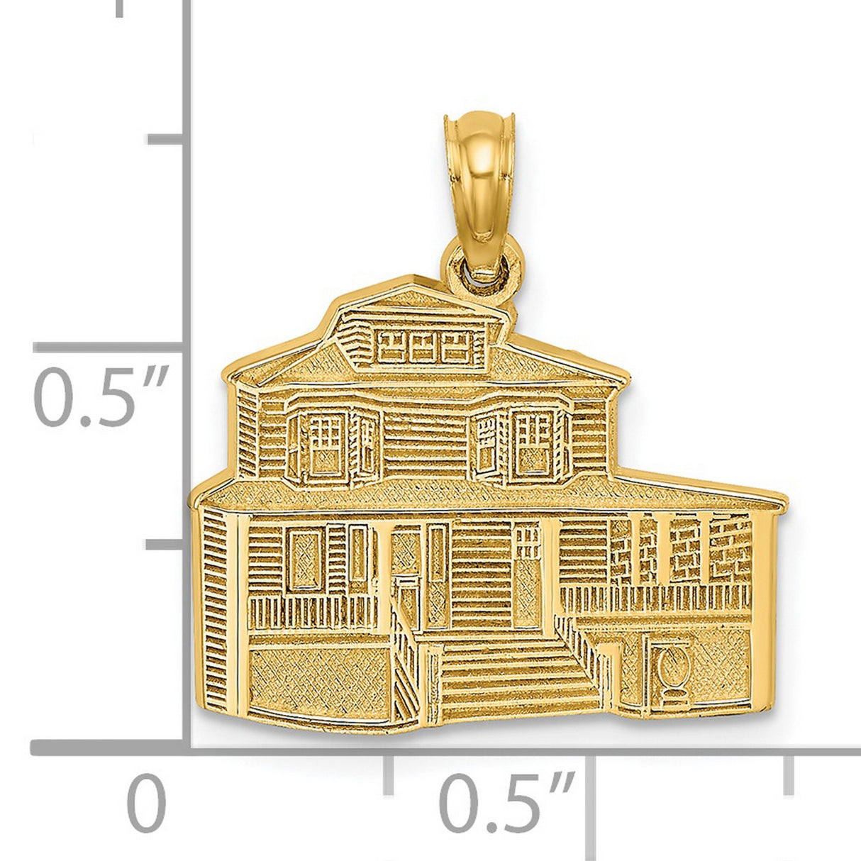 14k Yellow Gold House Pendant with Front Porch and Stairs, Two-Story Home Charm