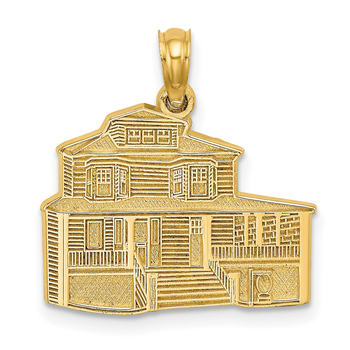 14k Yellow Gold House Pendant with Front Porch and Stairs, Two-Story Home Charm