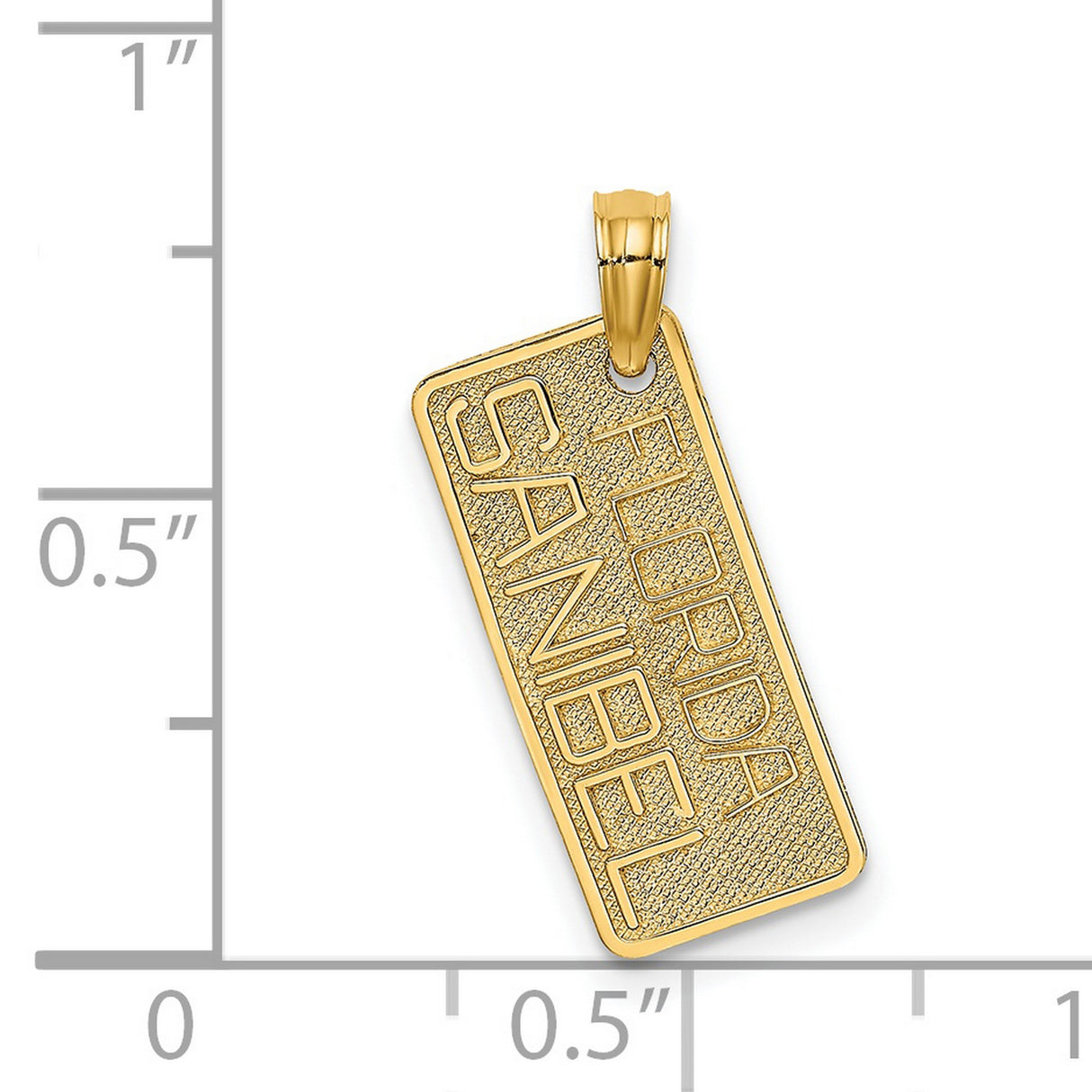 14k Yellow Gold Rectangle Pendant with Sanibel Florida Engraving, Travel Keepsake Charm