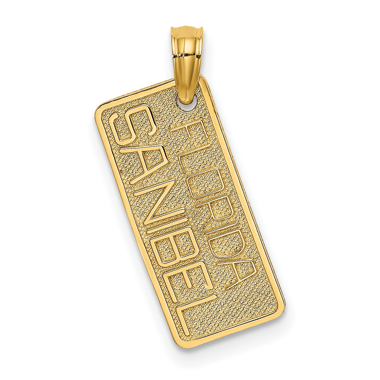 14k Yellow Gold Rectangle Pendant with Sanibel Florida Engraving, Travel Keepsake Charm