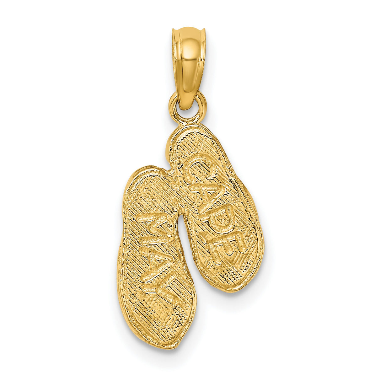 14k Yellow Gold Flip Flop Pendant, Textured Beach Sandal Charm, Coastal Vacation Style