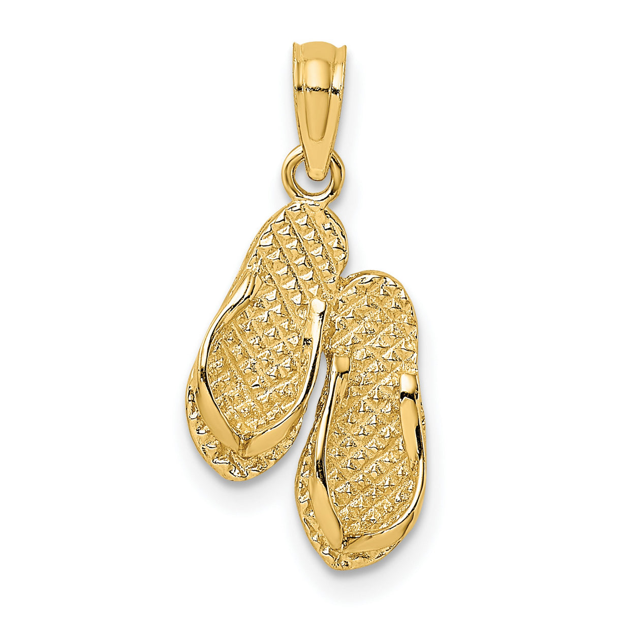 14k Yellow Gold Flip Flop Pendant, Textured Beach Sandal Charm, Coastal Vacation Style