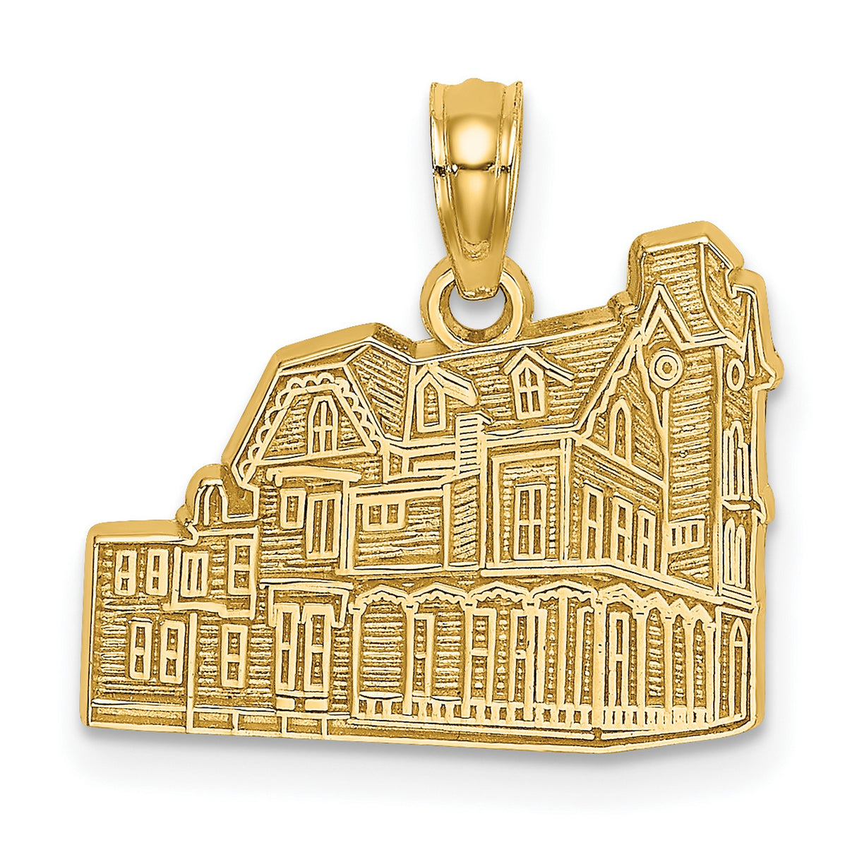 14k Yellow Gold Victorian House Pendant, Detailed Architecture Charm for Women or Unisex Wear