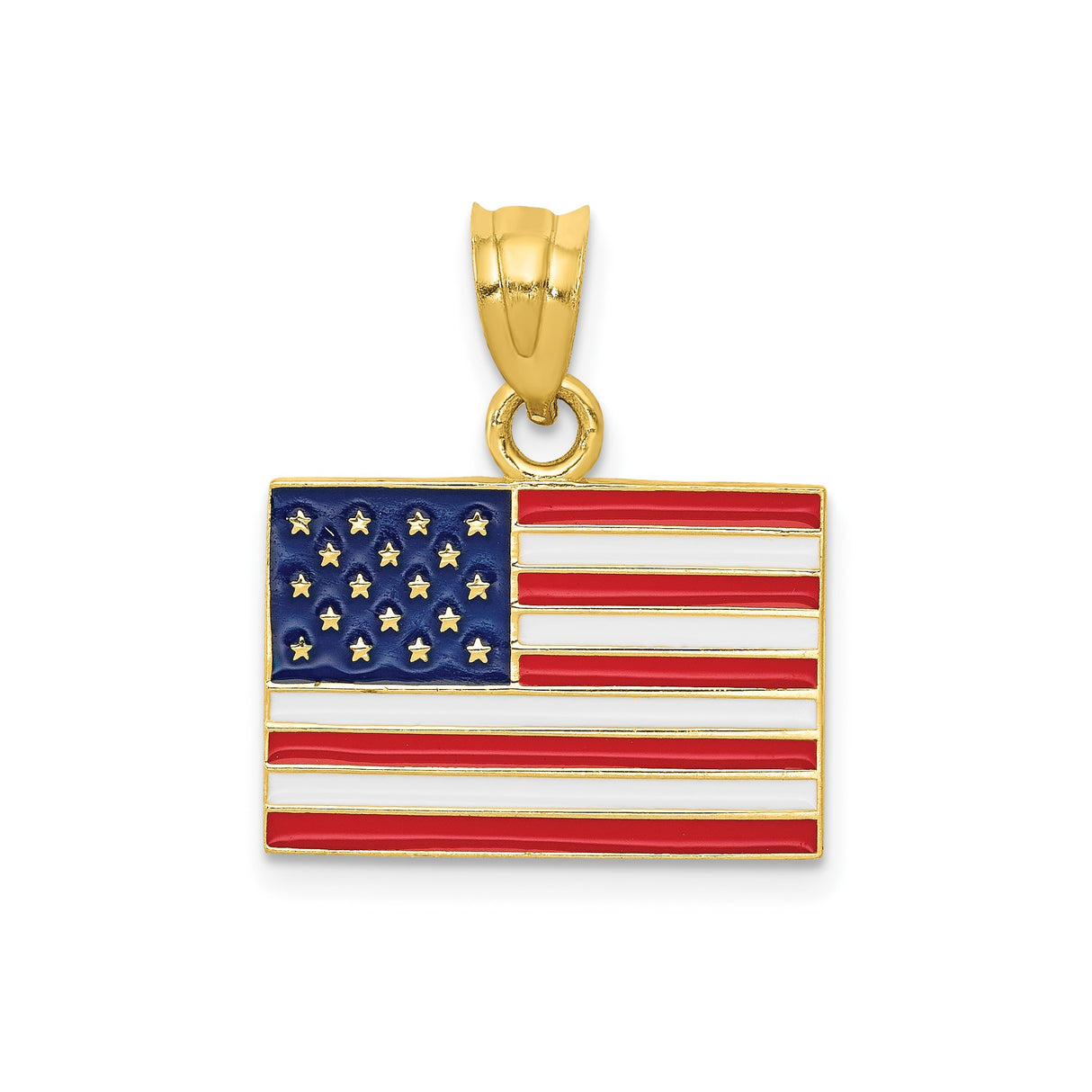 14k Yellow Gold American Flag Pendant with Red White Blue Enamel, Patriotic Charm