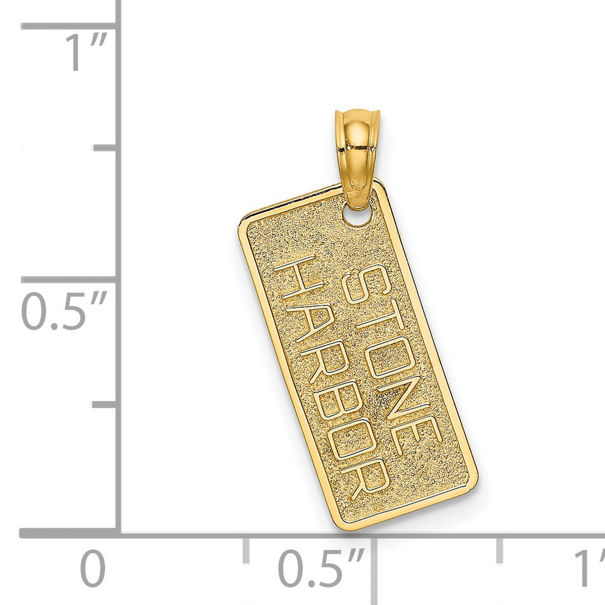 14k Yellow Gold Rectangle Pendant with Raised Lettering and Textured Background