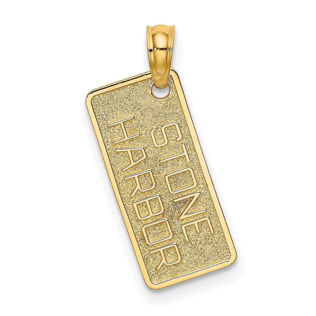 14k Yellow Gold Rectangle Pendant with Raised Lettering and Textured Background