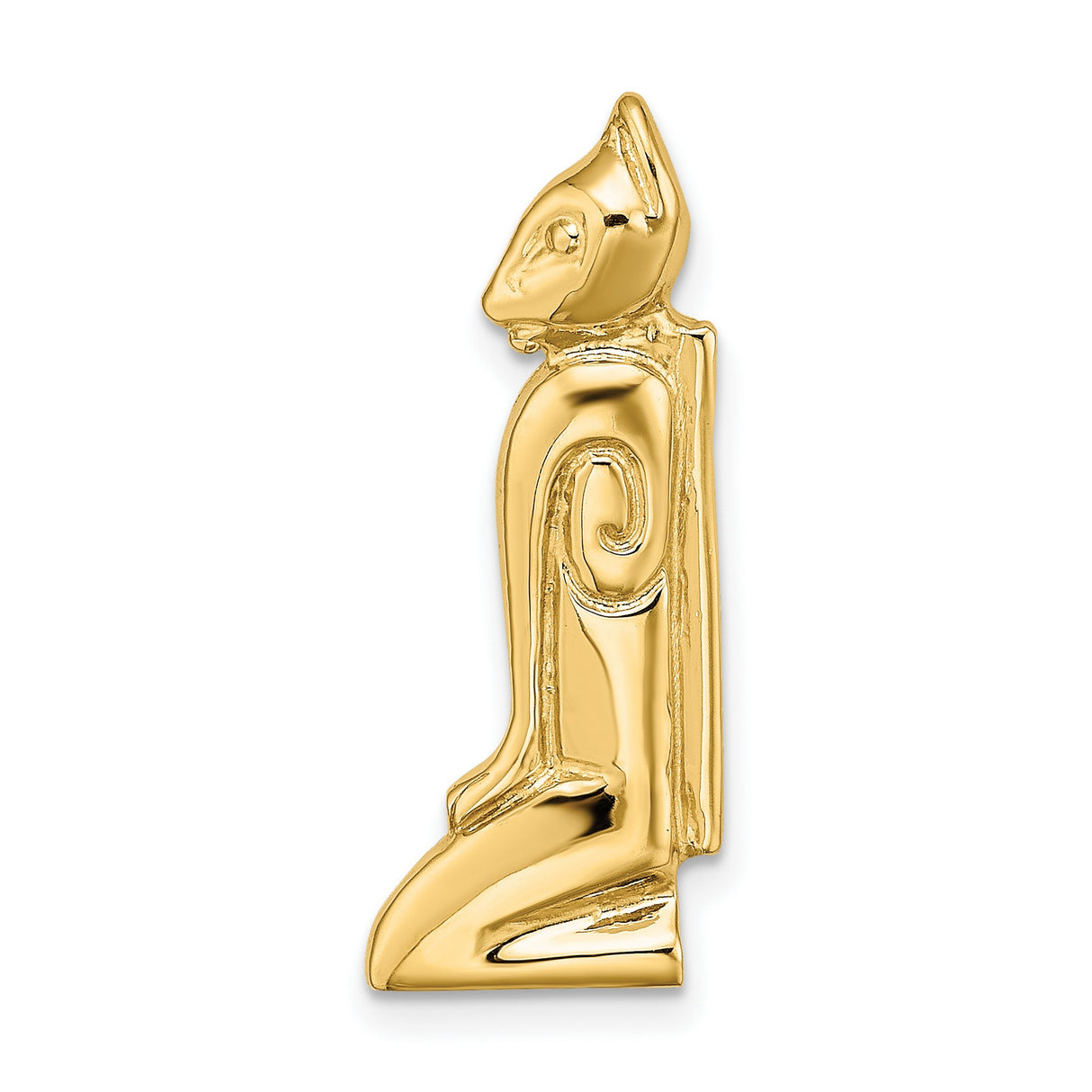 14k Yellow Gold Bastet Pendant with Polished Ancient Egyptian Cat Design