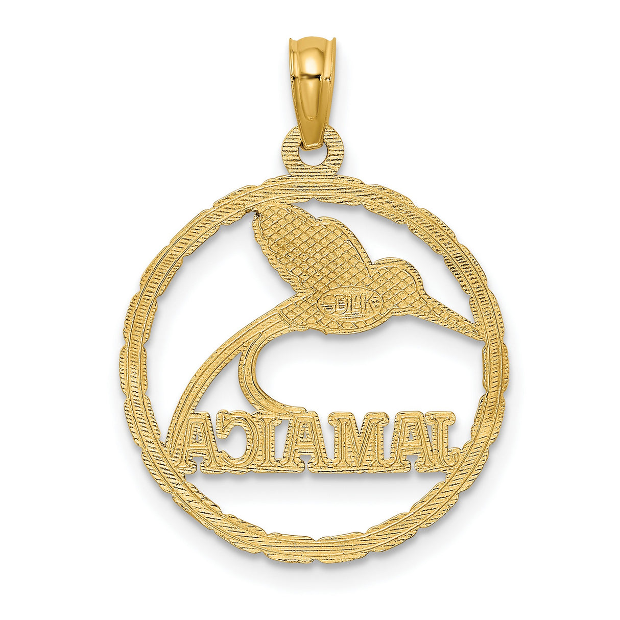 14k Yellow Gold Jamaica Pendant with Hummingbird in Chain Circle Design