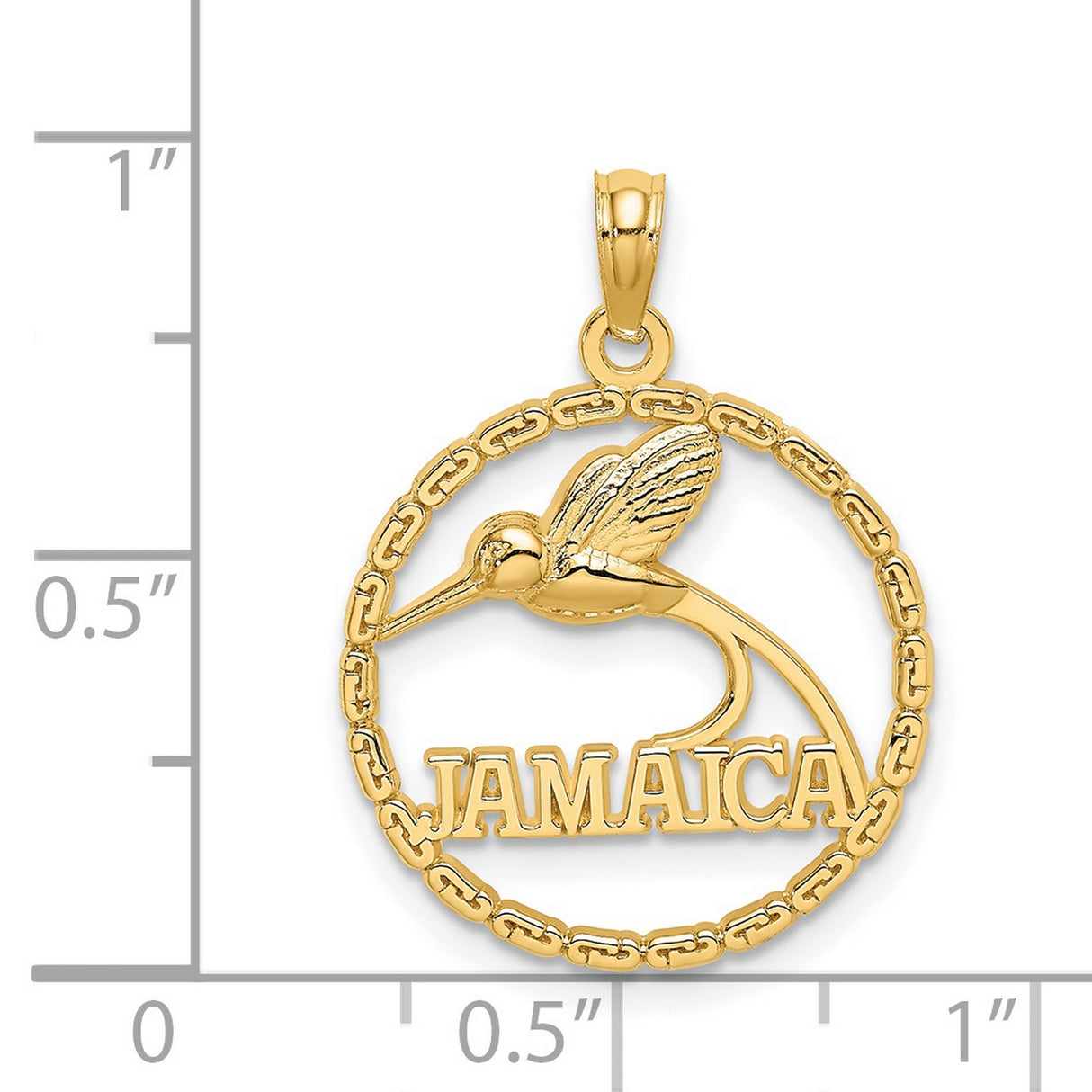 14k Yellow Gold Jamaica Pendant with Hummingbird in Chain Circle Design