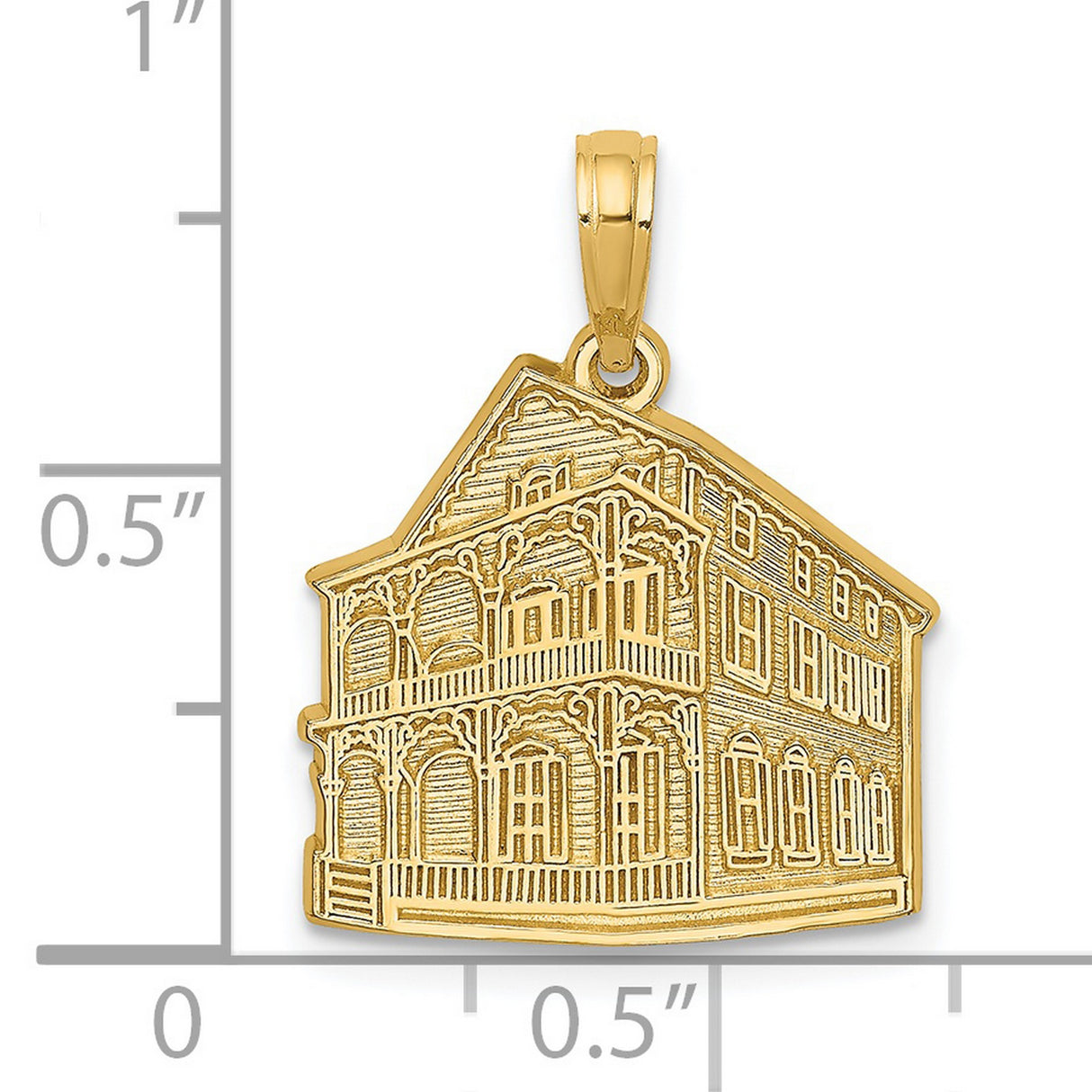 14k Yellow Gold House Pendant with Victorian Building Design Architectural Charm