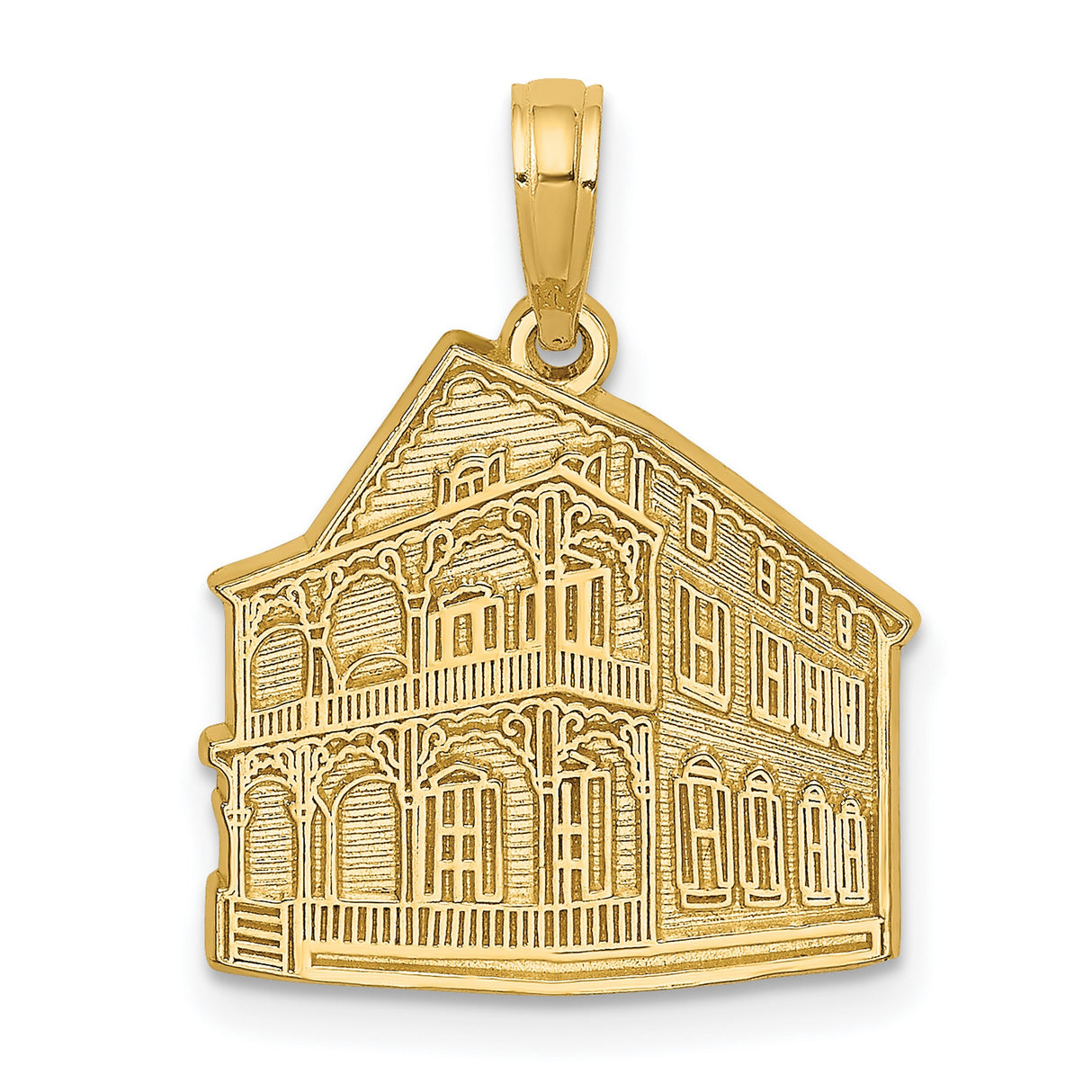 14k Yellow Gold House Pendant with Victorian Building Design Architectural Charm