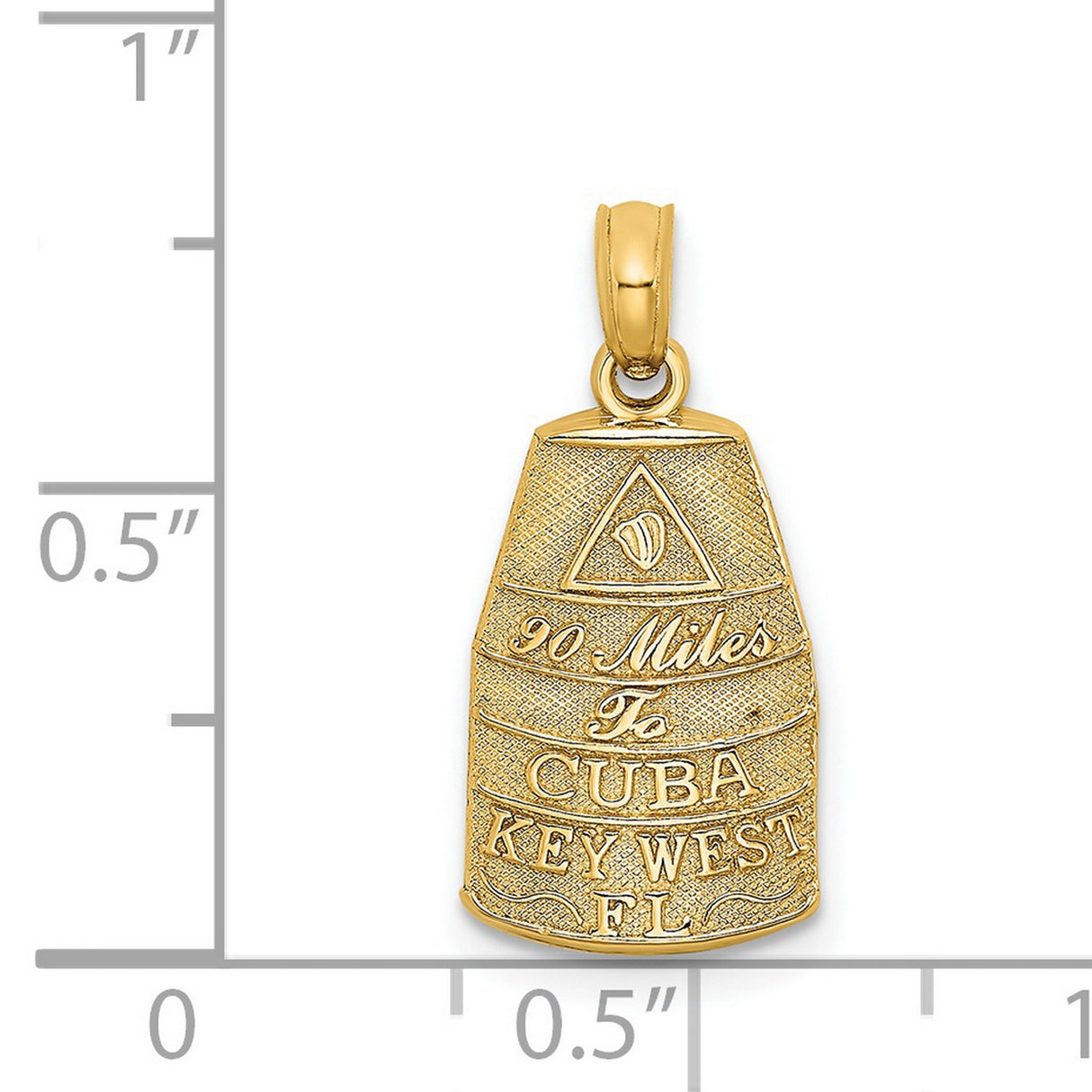 14k Yellow Gold Key West Buoy Pendant with 90 Miles to Cuba Engraving, Nautical Travel Charm