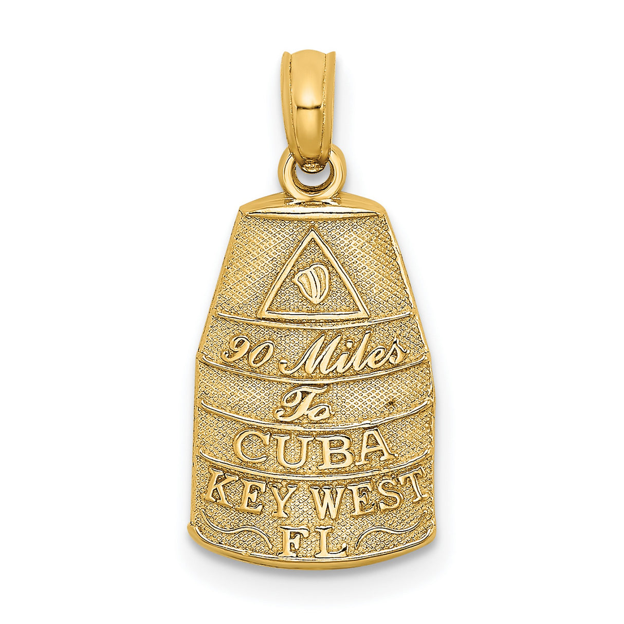 14k Yellow Gold Key West Buoy Pendant with 90 Miles to Cuba Engraving, Nautical Travel Charm