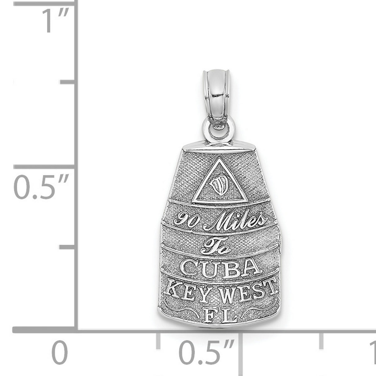 14k White Gold Key West Pendant Charm, Southernmost Point 90 Miles to Cuba Design