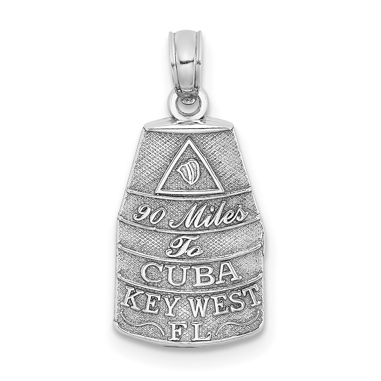 14k White Gold Key West Pendant Charm, Southernmost Point 90 Miles to Cuba Design