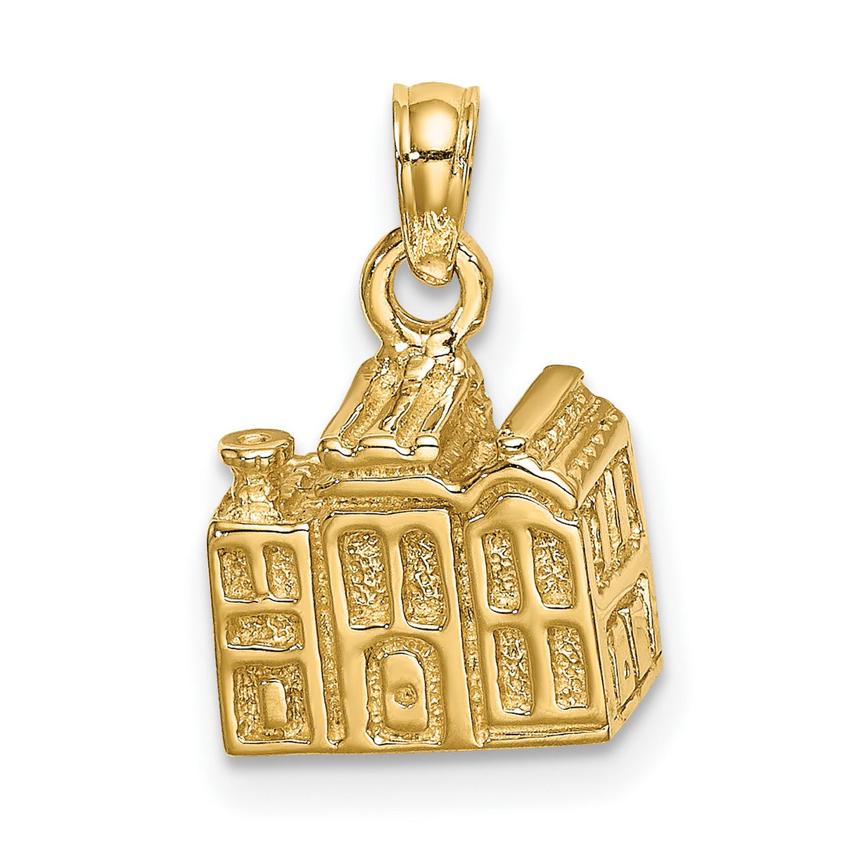 14k Yellow Gold Church Pendant with Steeple, Detailed Religious Charm for Women or Unisex Wear