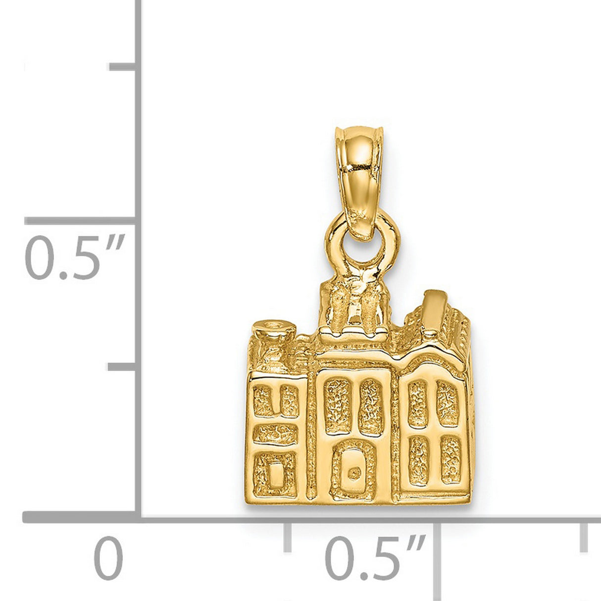 14k Yellow Gold Church Pendant with Steeple, Detailed Religious Charm for Women or Unisex Wear