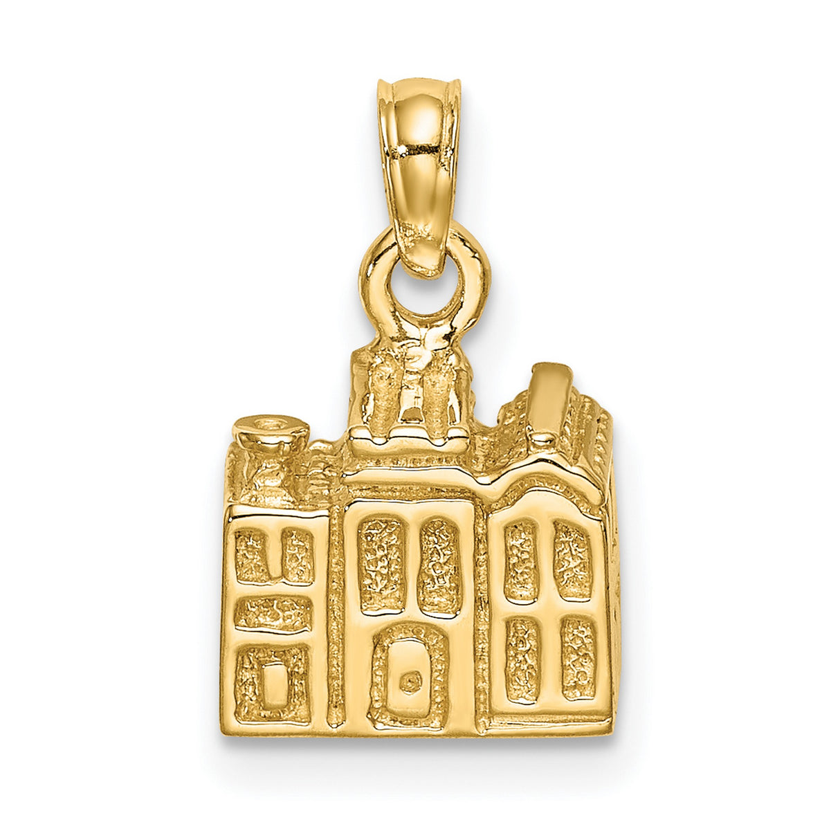 14k Yellow Gold Church Pendant with Steeple, Detailed Religious Charm for Women or Unisex Wear