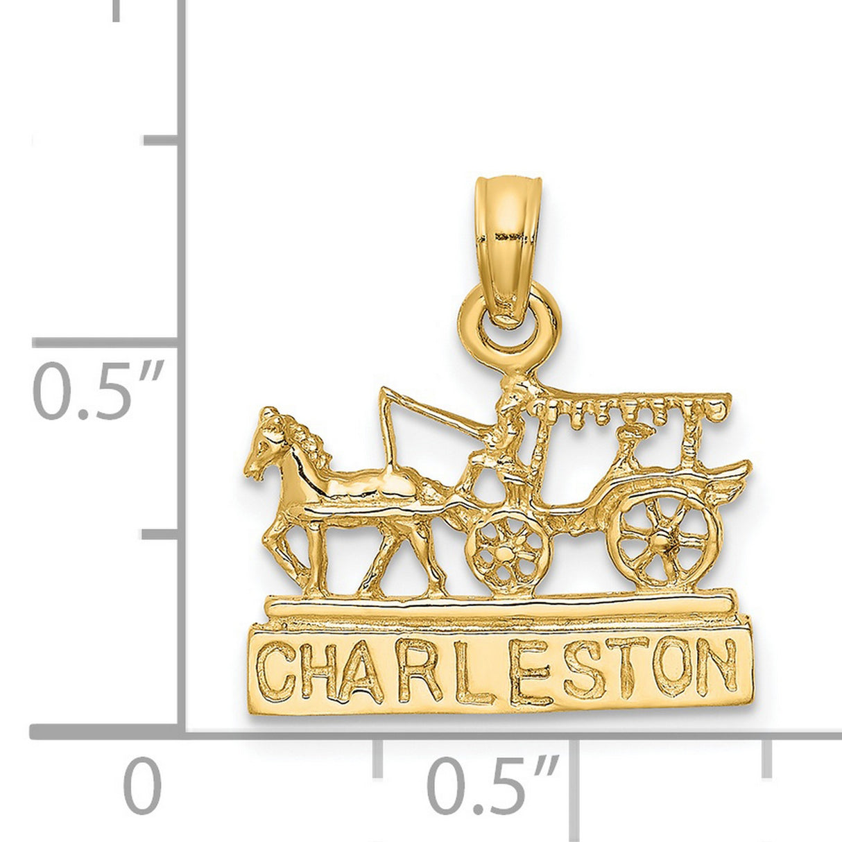 14k Yellow Gold Charleston Pendant with Horse Drawn Carriage Design, Southern Keepsake Charm