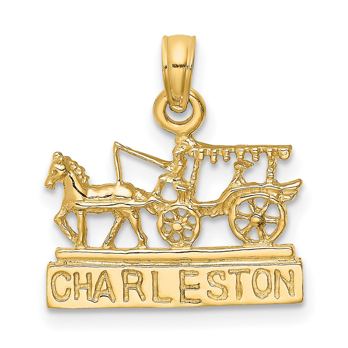 14k Yellow Gold Charleston Pendant with Horse Drawn Carriage Design, Southern Keepsake Charm