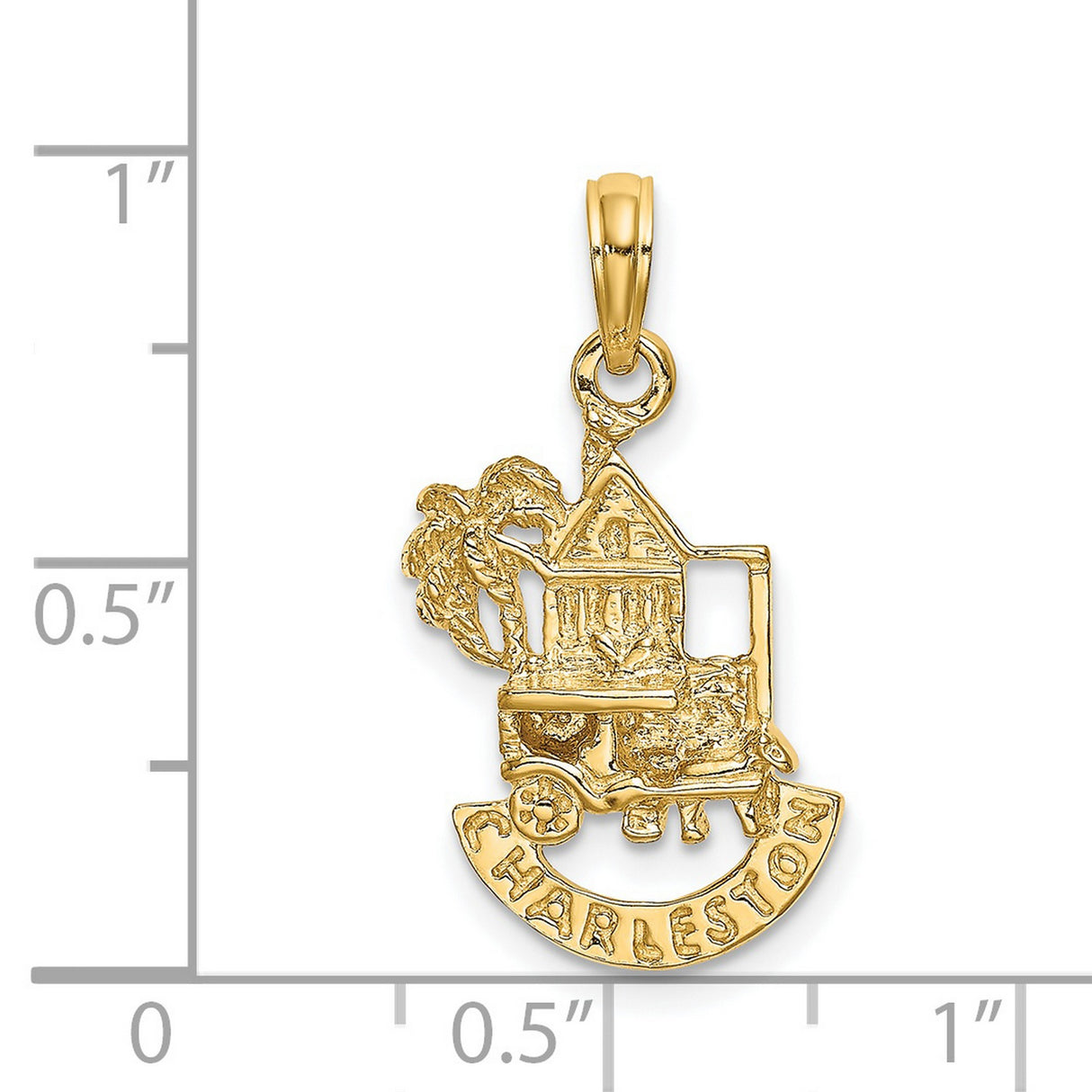 14k Yellow Gold Pendant with Charleston Building, Carriage, and Palm Tree Design