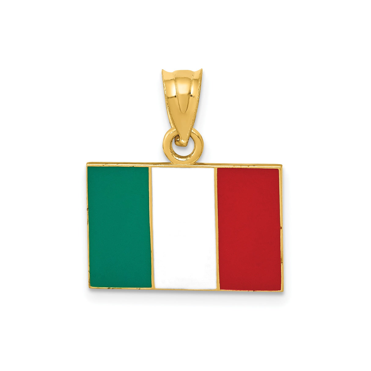 14k Yellow Gold Italy Flag Pendant, Green White Red Tricolor Italian Heritage Charm