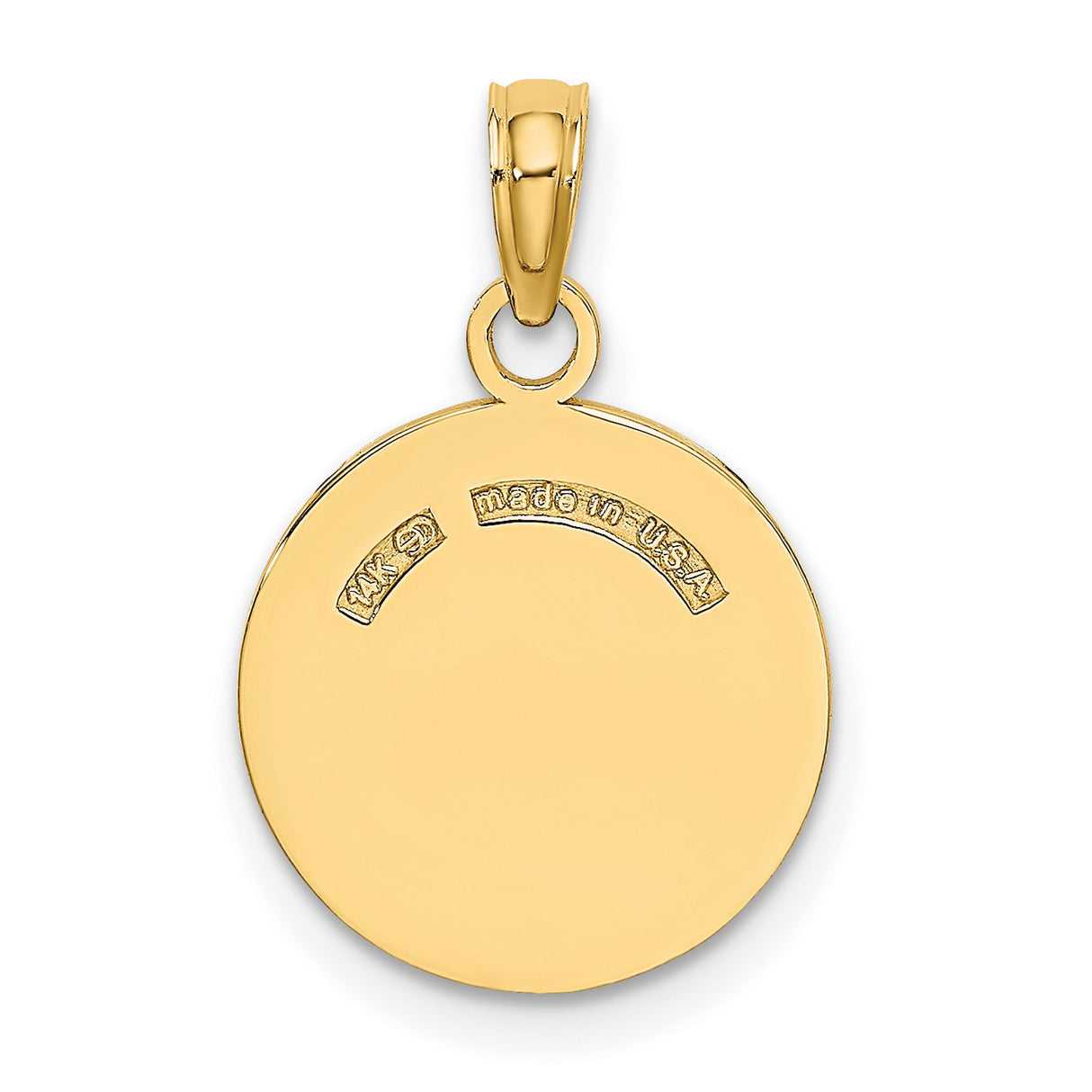 14k Yellow Gold Baseball Pendant, Round Disc with Stitching, Athletic Sports Charm