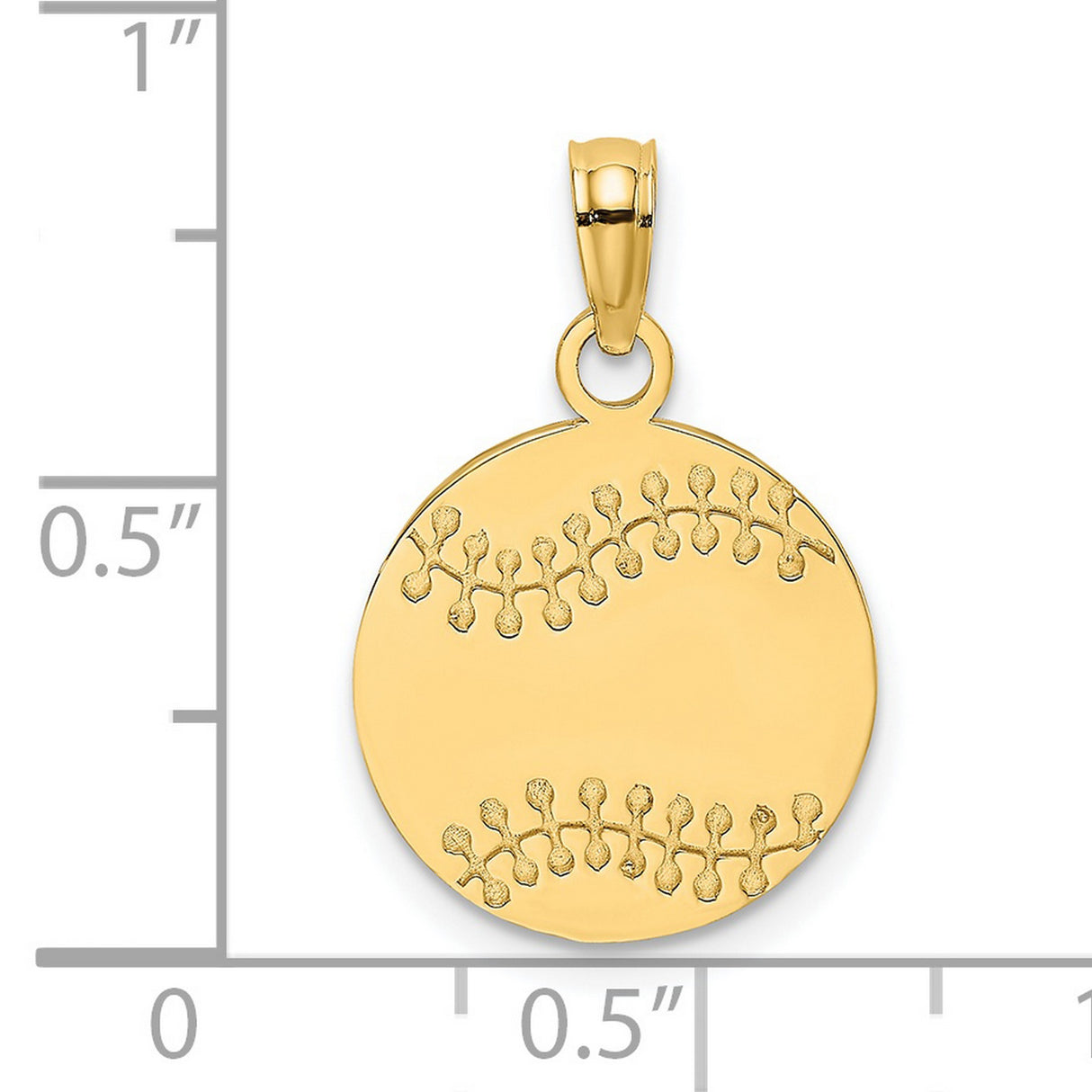 14k Yellow Gold Baseball Pendant, Round Disc with Stitching, Athletic Sports Charm