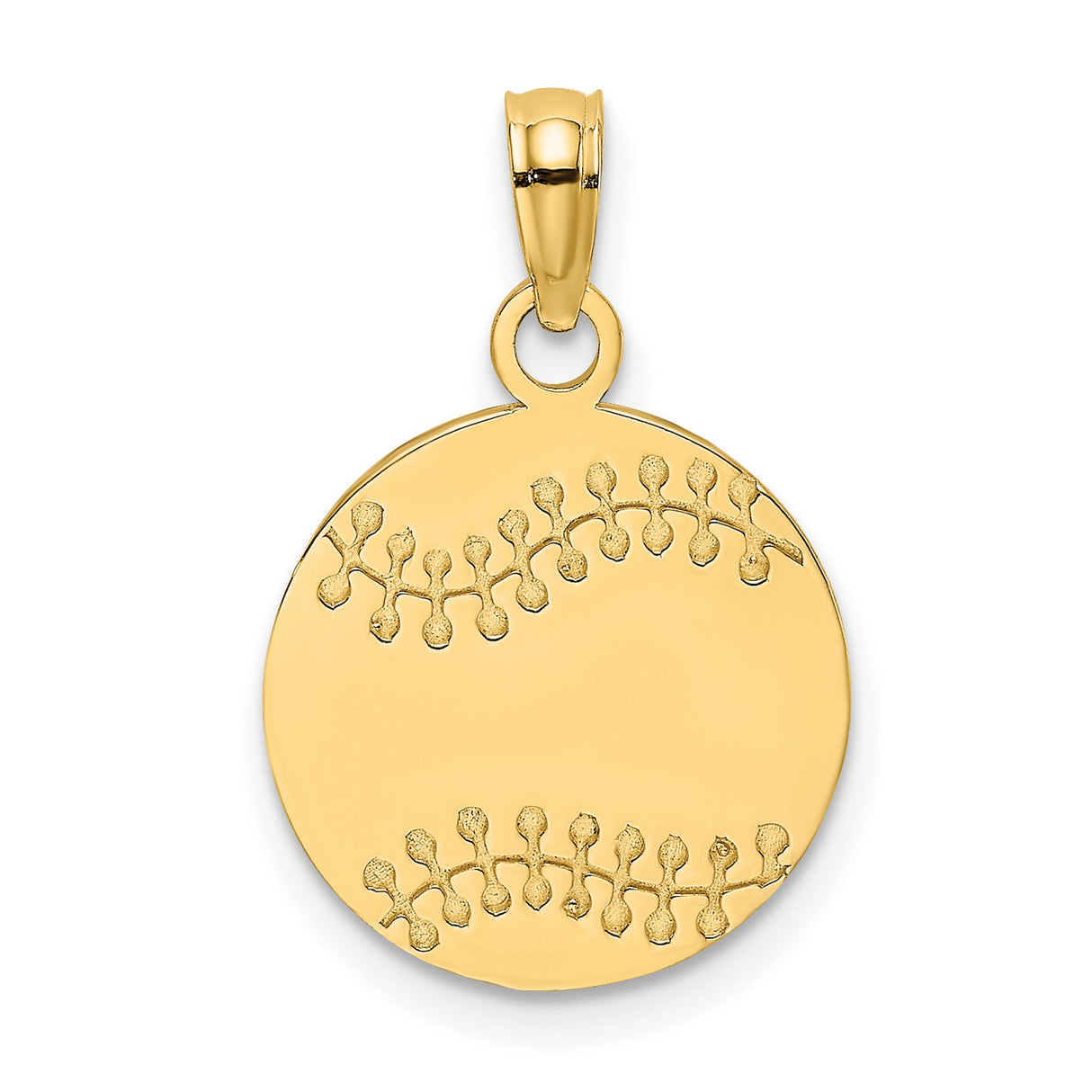 14k Yellow Gold Baseball Pendant, Round Disc with Stitching, Athletic Sports Charm