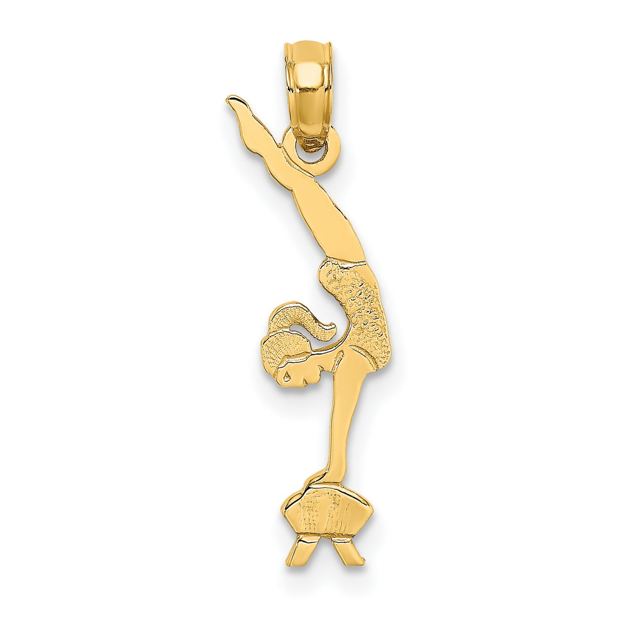 14k Yellow Gold Gymnast Pendant with Handstand on Pommel Horse, Sports Charm for Women or Girls