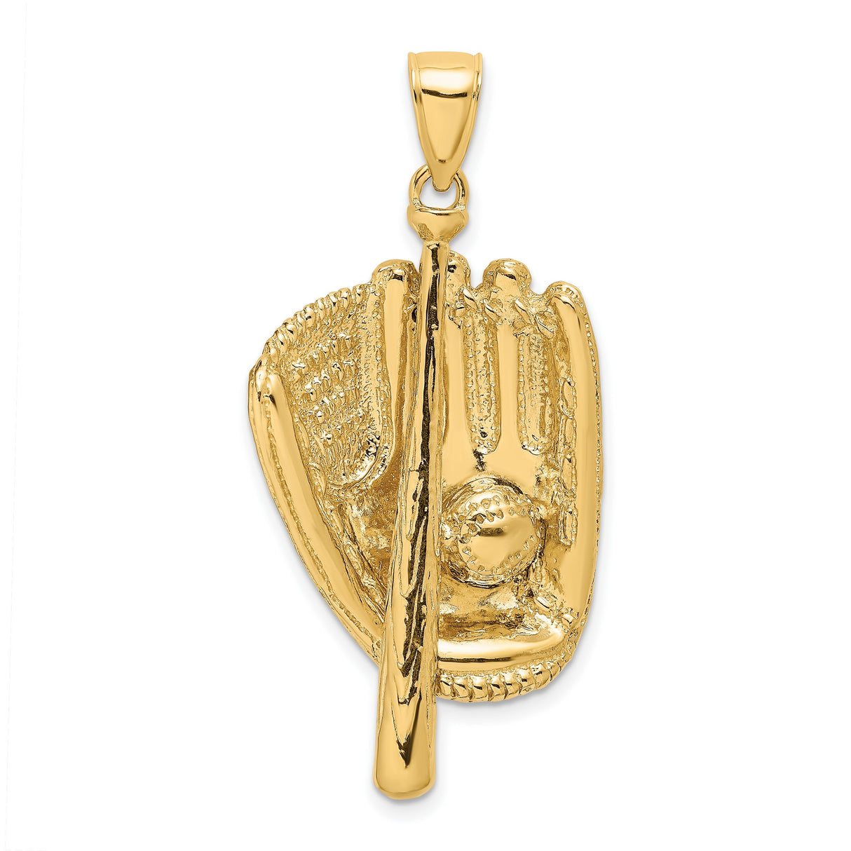 14k Yellow Gold Baseball Glove and Bat Pendant, Sports Theme Charm for Men or Unisex