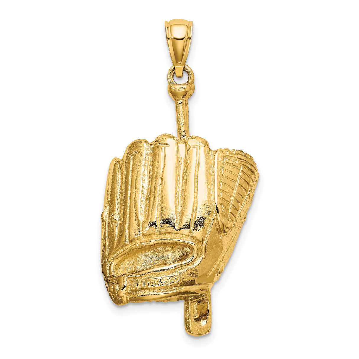 Baseball Glove with Ball and Batt Charm Pendant in Real 14k Yellow Gold