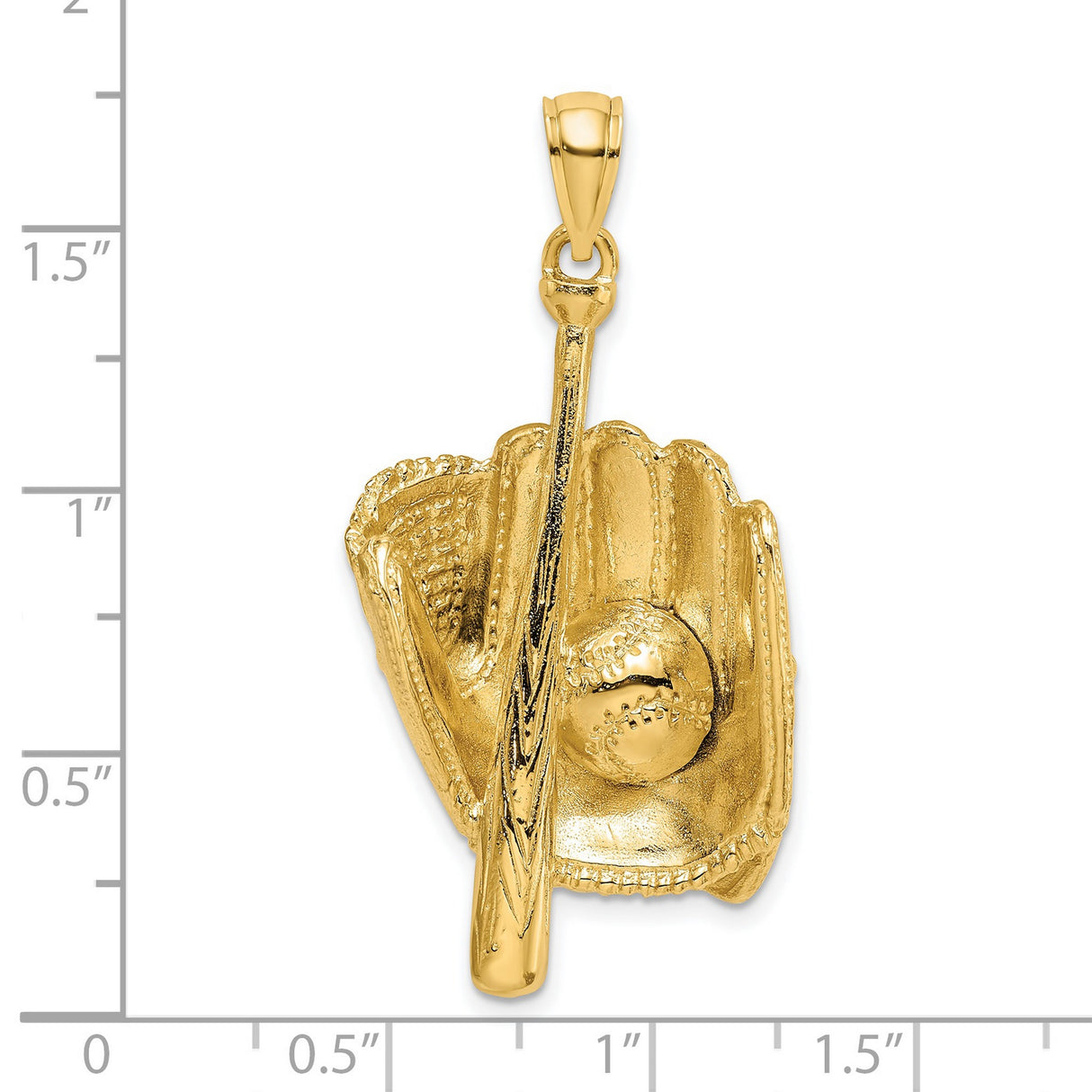 Baseball Glove with Ball and Batt Charm Pendant in Real 14k Yellow Gold