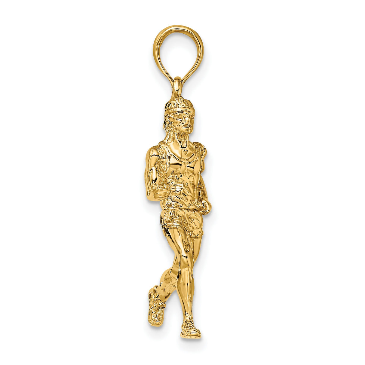 14k Yellow Gold Runner Pendant with Mid-Stride Figure, Motivational Fitness Charm