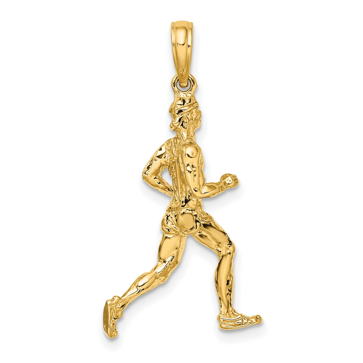 14k Yellow Gold Runner Pendant with Mid-Stride Figure, Motivational Fitness Charm